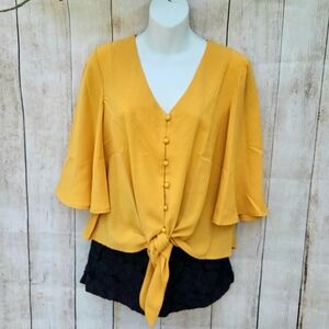 Yellow Knot Front Button Up Top